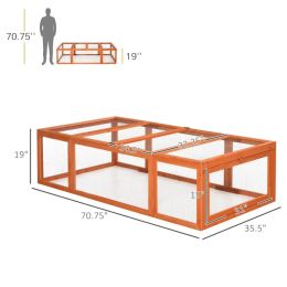 PawHut Large Wooden Rabbit Hutch Small Animal Habitat Enclosure Outdoor Run And Lockable Doors - Natural (Option: Natural)